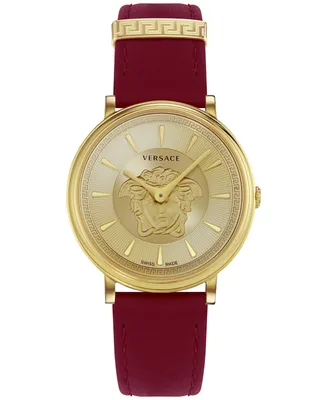 Versace Women's Swiss V-Circle Burgundy Leather Strap Watch 38mm