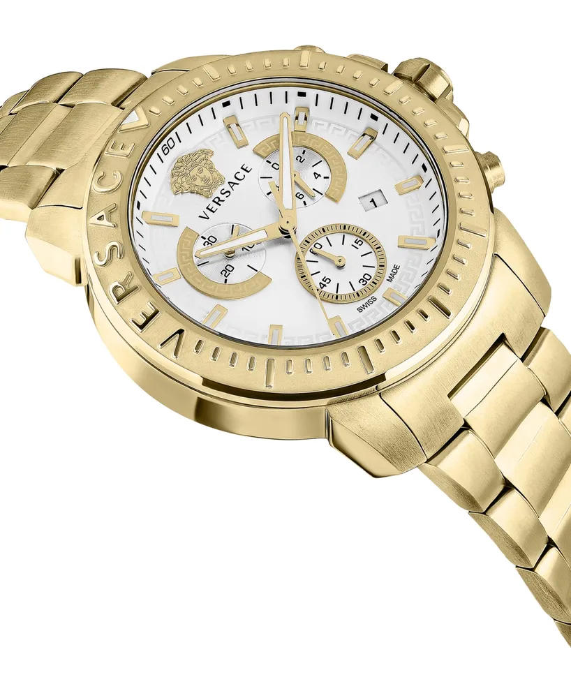 Versace Men's Swiss Chronograph Greca Gold Ion Plated Bracelet