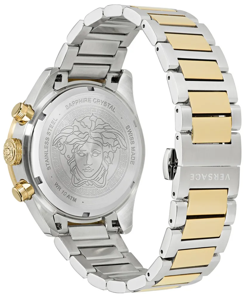 Versace Men's Swiss Chronograph Greca Dome Two Tone Bracelet Watch 43mm