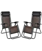 Costway 2PCS Patio Rattan Zero Gravity Lounge Chair Folding Recliner Headrest