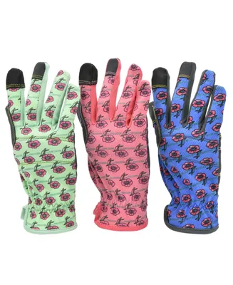 3 Pair Value Pack Women All Purpose gardening Gloves assorted colors - Assorted Pre