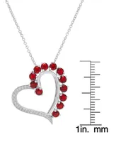 Macy's Silver Plated Brass Simulated Ruby and Cubic Zirconia Heart Pendant Necklace