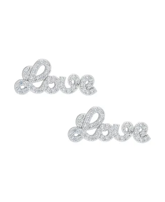 Macy's Silver Plated Brass Cubic Zirconia Script Love Stud Earrings