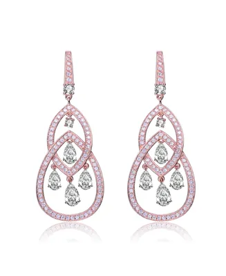 Genevive Cubic Zirconia Sterling Silver Double Teardrop Chandelier Earrings