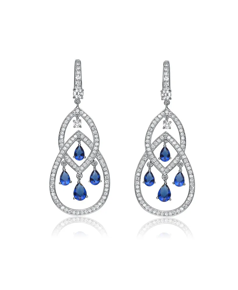 Genevive Cubic Zirconia Sterling Silver Double Teardrop Chandelier Earrings