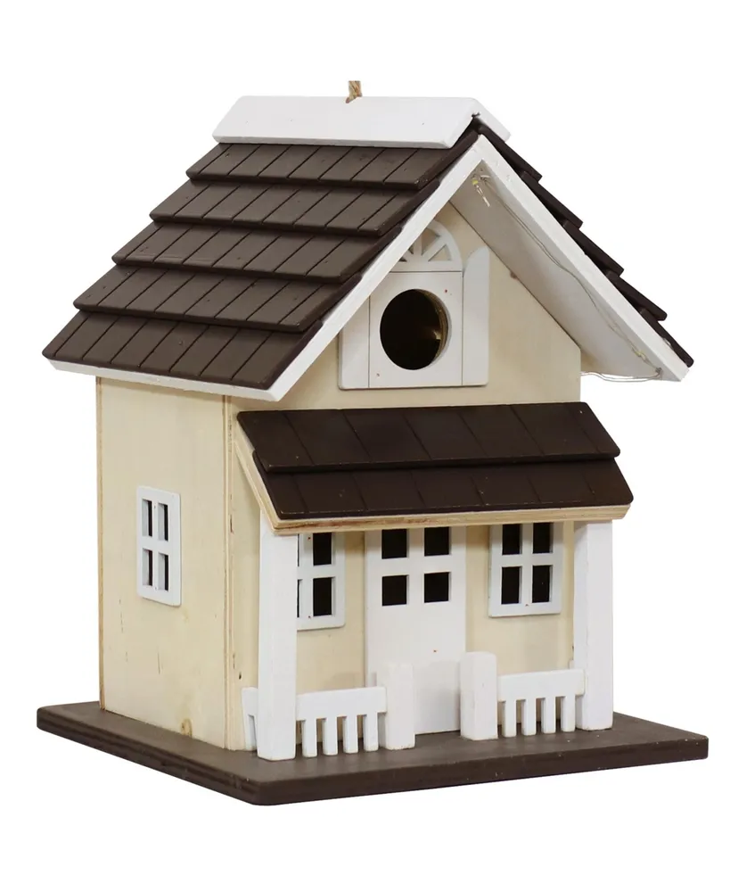 Sunnydaze Decor 9.25 in Wooden Cozy Home Birdhouse with Solar Led Light - Cream