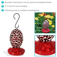 Sunnydaze Decor Glass Oval Mosaic Flower Outdoor Hummingbird Feeder - 7 in - Red