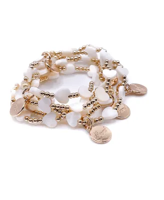 Bowood Lane Non-Tarnishing Gold filled, 3mm Gold Ball and Mother of Pearl Heart Stretch Bracelet