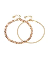 Unwritten 14K Gold Flash-Plated Light Enamel Curb Chain and Herringbone Chain Bracelet Set