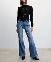 Mango Women's High-Waist Wideleg with Seams Jeans