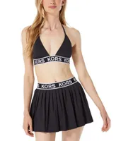 Michael Michael Kors Womens Logo Elastic String Bikini Top Logo Elastic Pleated Skirted Swim Bottoms