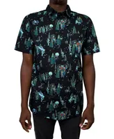 Fifth Sun Men's Forbidden Forest Pattern Short Sleeves Woven Shirt