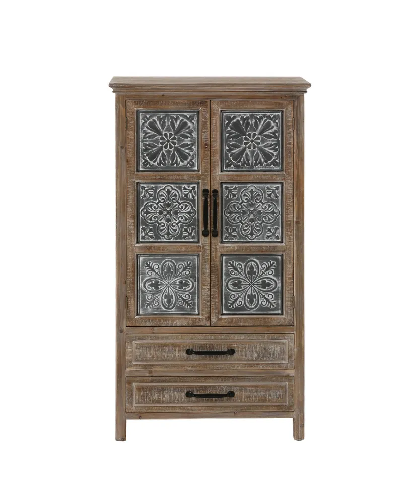 Luxen Home Farmhouse 15.35" Medium Density Fiberboard, Wood and Iron 2-Drawer 2-Door Storage Cabinet