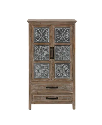 Luxen Home Farmhouse 15.35" Medium Density Fiberboard, Wood and Iron 2-Drawer 2-Door Storage Cabinet