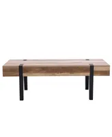 Luxen Home 21.69" Oak Finish Medium Density Fiberboard, Wood, Metal 2-Drawer Coffee Table