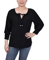 Ny Collection Petite Button Front 3/4 Sleeve Blouse