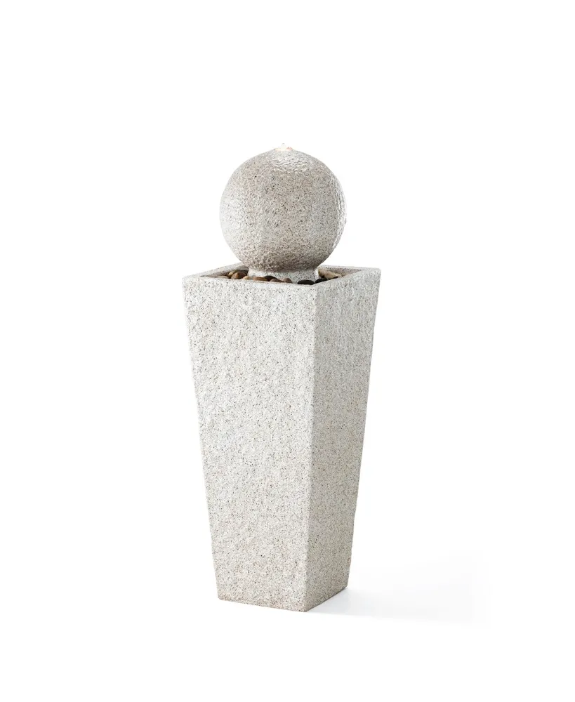 Glitzhome 40.25" H Modern Oversized Faux Terrazzo Geometric Pedestal and Sphere Polyresin Outdoor Fountain with Pump and Led Light