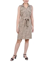 Ny Collection Petite Printed Sleeveless Belted Shirtdress