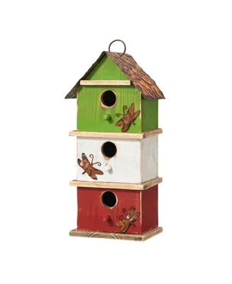 Glitzhome 13.75" H Three-Tiered Distressed Solid Wood Birdhouse