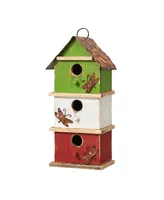 Glitzhome 13.75" H Three-Tiered Distressed Solid Wood Birdhouse