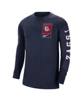 Men's Nike Navy Gonzaga Bulldogs Seasonal Max90 2-Hit Long Sleeve T-shirt