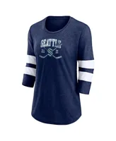 Women's Fanatics Heather Deep Sea Blue Seattle Kraken Line Shift Tri-Blend Three-Quarter Sleeve T-shirt