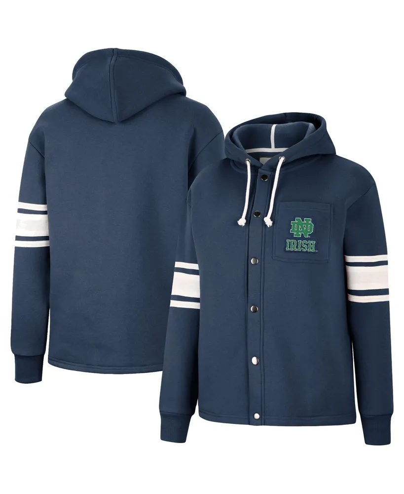 Women's Colosseum Navy Notre Dame Fighting Irish Mia Striped Full-Snap Hoodie Jacket