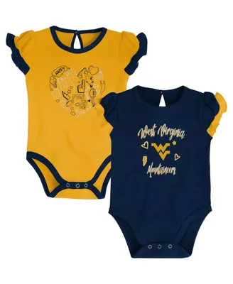 Girls Newborn and Infant Navy, Gold West Virginia Mountaineers Too Much Love Two-Piece Bodysuit Set
