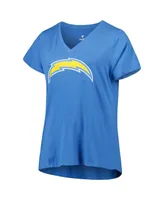 Women's Fanatics Justin Herbert Powder Blue Los Angeles Chargers Plus Player Name and Number V-Neck T-shirt