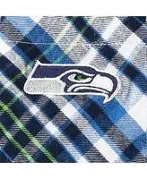 Women's Concepts Sport College Navy, Neon Green Seattle Seahawks Mainstay Flannel Full-Button Long Sleeve Nightshirt