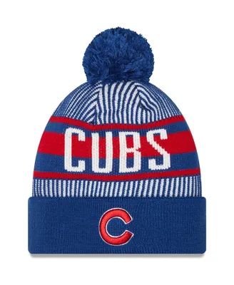 Men's New Era Royal Chicago Cubs Striped Cuffed Knit Hat with Pom