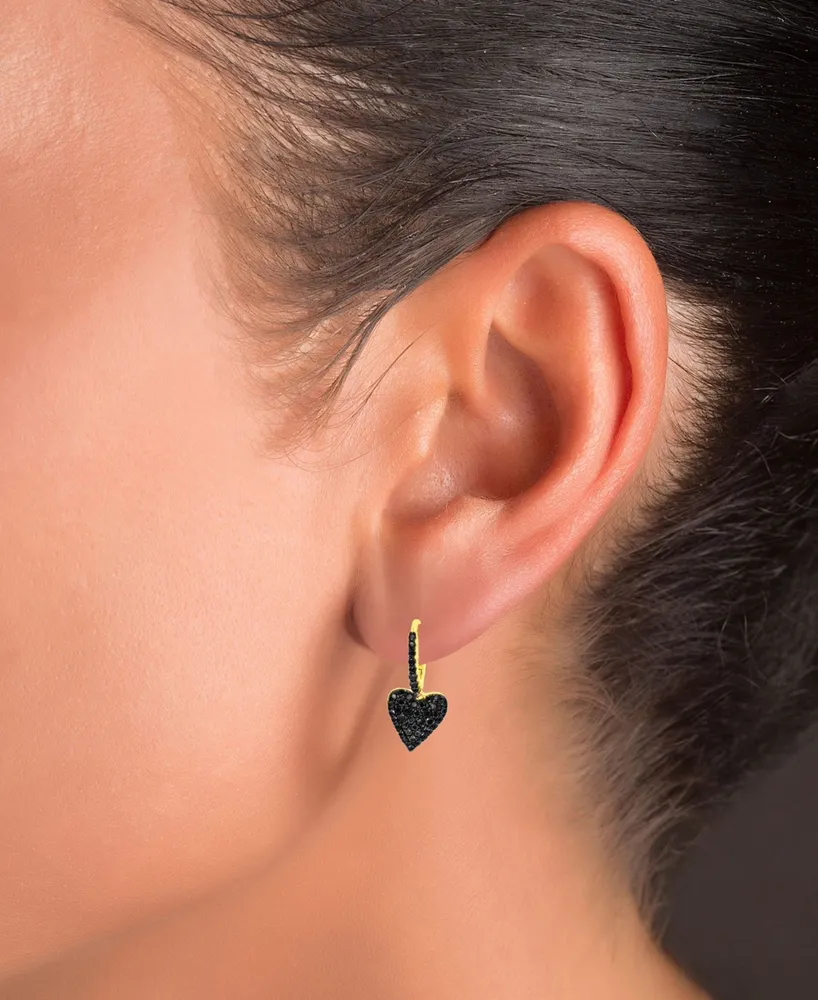 Black Spinel Heart Dangle Hoop Earrings (3/4 ct. t.w.) in 14k Gold-Plated Sterling Silver