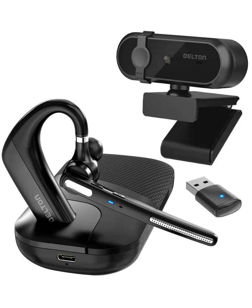 Delton 90X Ultralight Executive Computer Headset w/ Auto Pairing Usb Dongle  and Charging/Carrying Case and 1080p Webcam