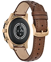 Citizen Unisex Cz Smart Wear Os Brown Perforated Leather Strap Smart Watch 45mm - Rose Gold