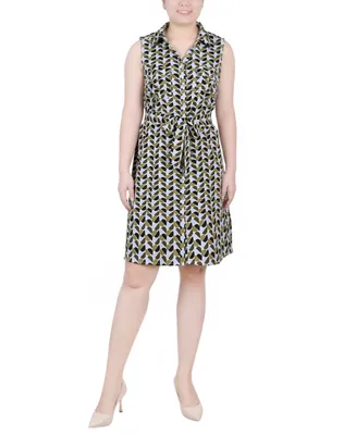 Ny Collection Petite Printed Sleeveless Belted Shirtdress