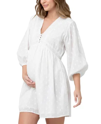 Ripe Maternity Valentina Embroidered Long Sleeve White Dress