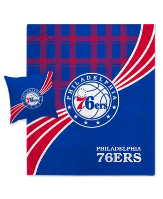 Philadelphia 76ers Plaid Wave Flannel Fleece Blanket and Pillow Combo Set