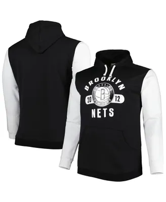 Men's Fanatics Black, White Brooklyn Nets Big and Tall Bold Attack Pullover Hoodie