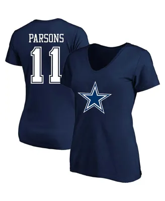 Women's Fanatics Micah Parsons Navy Dallas Cowboys Plus Player Name and Number V-Neck T-shirt