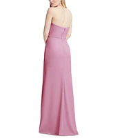 After Six Women's Strapless Pleated Faux Wrap Trumpet Gown with Front Slit