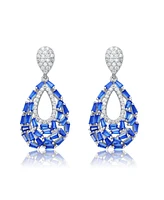 Genevive Captivating Sterling Silver Pear Shape Drop Earrings with Baguette and Round Cubic Zirconia