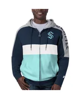 Men's Starter Deep Sea Blue, Blue Seattle Kraken Playoffs Color Block Full-Zip Hoodie