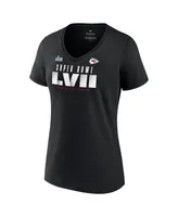 Women's Fanatics Black Kansas City Chiefs Super Bowl Lvii Varsity Roster V-Neck T-shirt