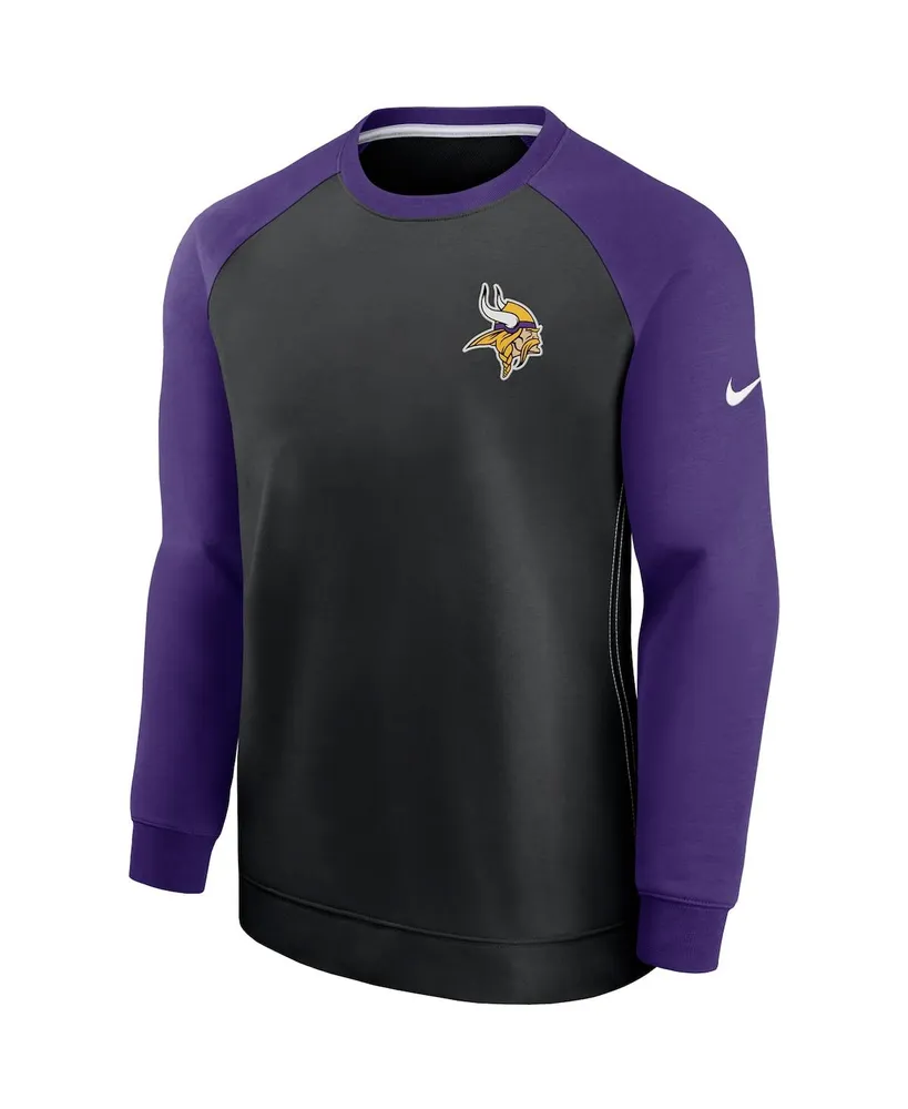 Men's Nike Black, Purple Minnesota Vikings Historic Raglan Crew Performance Sweater