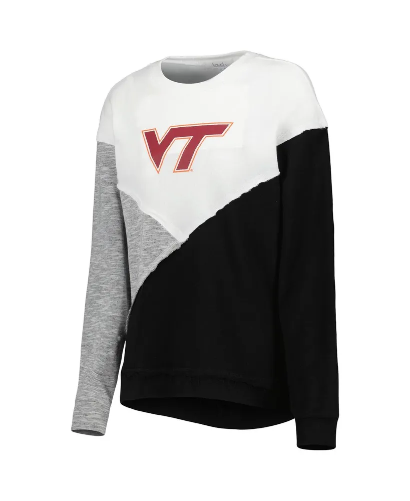 Women's Touch Cream, Black Virginia Tech Hokies Star Player Pieced Pullover Sweatshirt