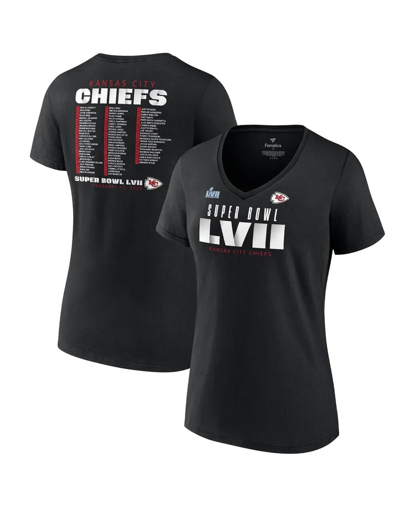Women's Fanatics Black Kansas City Chiefs Super Bowl Lvii Varsity Roster V-Neck T-shirt