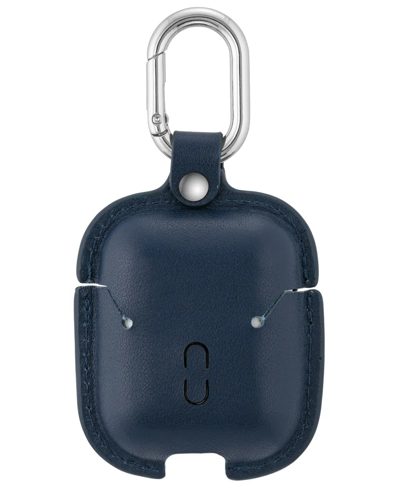 WITHit Blue Leather Apple AirPods Case with Silver-Tone Snap Closure and Carabiner Clip - Navy, Silver