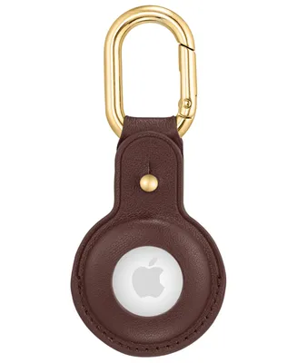 WITHit Brown Leather Apple AirTag Case with Gold-Tone Carabiner Clip - Brown, Gold