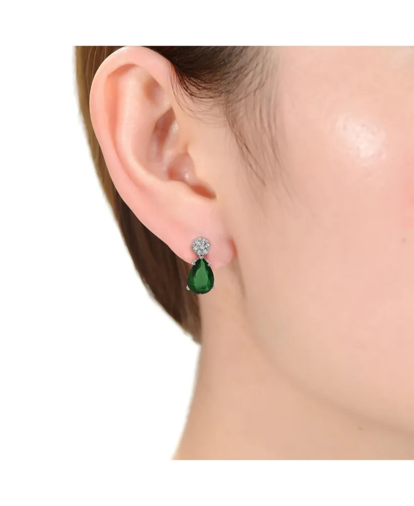 Genevive Sterling Silver Green Cubic Zirconia Pear Teardrop Earrings