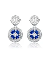 Genevive Sterling Silver White Gold Plated Blue Marquise with Clear Princess and Round Cubic Zirconia Accent Drop Earrings